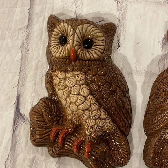 Vintage 70s Owl Pair Set of Two Foam Wall Hangings MCM - Picture 3 of 9